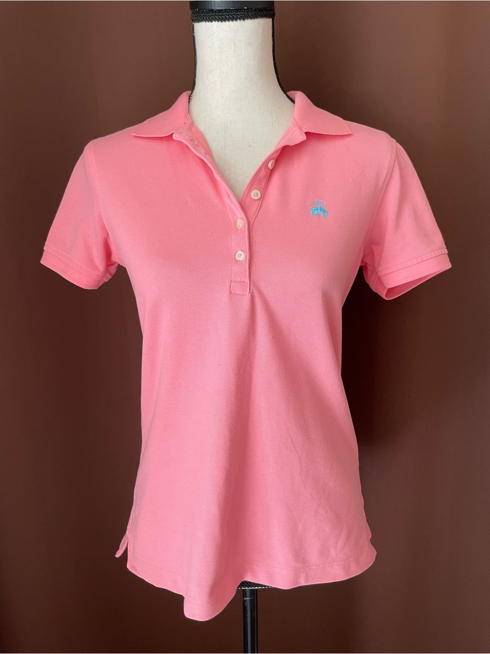 Brooks Brothers 100% cotton Short Sleeve Polo Shirt Pink Blue Logo Size S